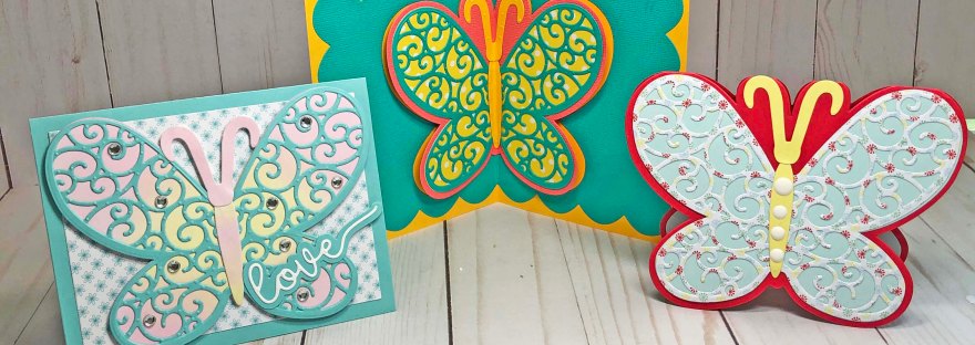 3 Cards Using Butterfly Fold-It Die from The Stamps of Life