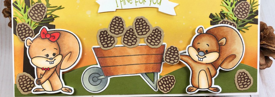Fall Slimline Card Using Squirrels2Love, Pinecones2Stamp, and Wheelbarrow2Stamp from The Stamps of Life