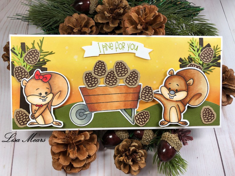 Fall Slimline Card Using Squirrels2Love, Pinecones2Stamp, and Wheelbarrow2Stamp from The Stamps of Life