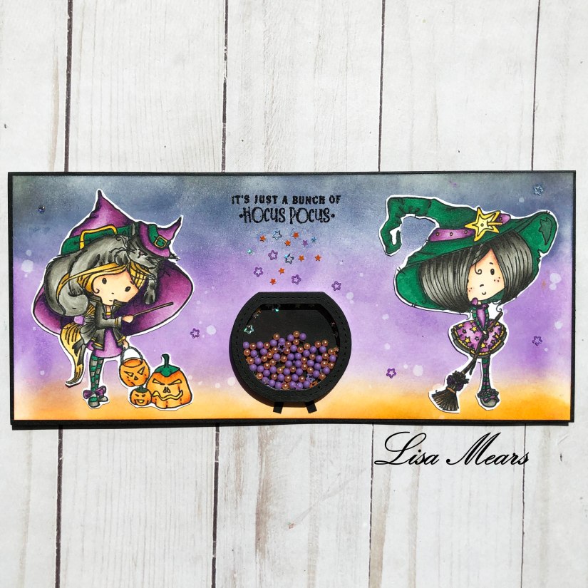 Polkadoodles Halloween Card using Winnie Broomstick and Winnie Magic Stamps