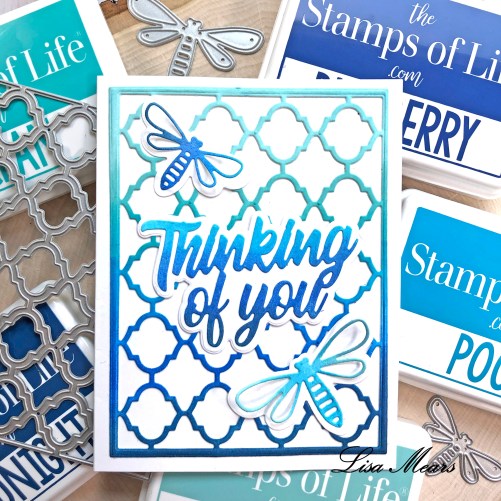 3 Cards Using 1 Ink-Blended Background and The Stamps of Life's Dragonfly and Flowers A2 Card Set