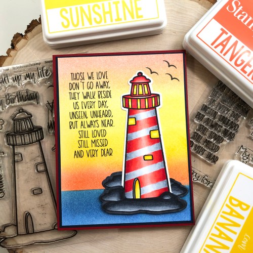 Sympathy Card with Lighthouse and Ink-blended background