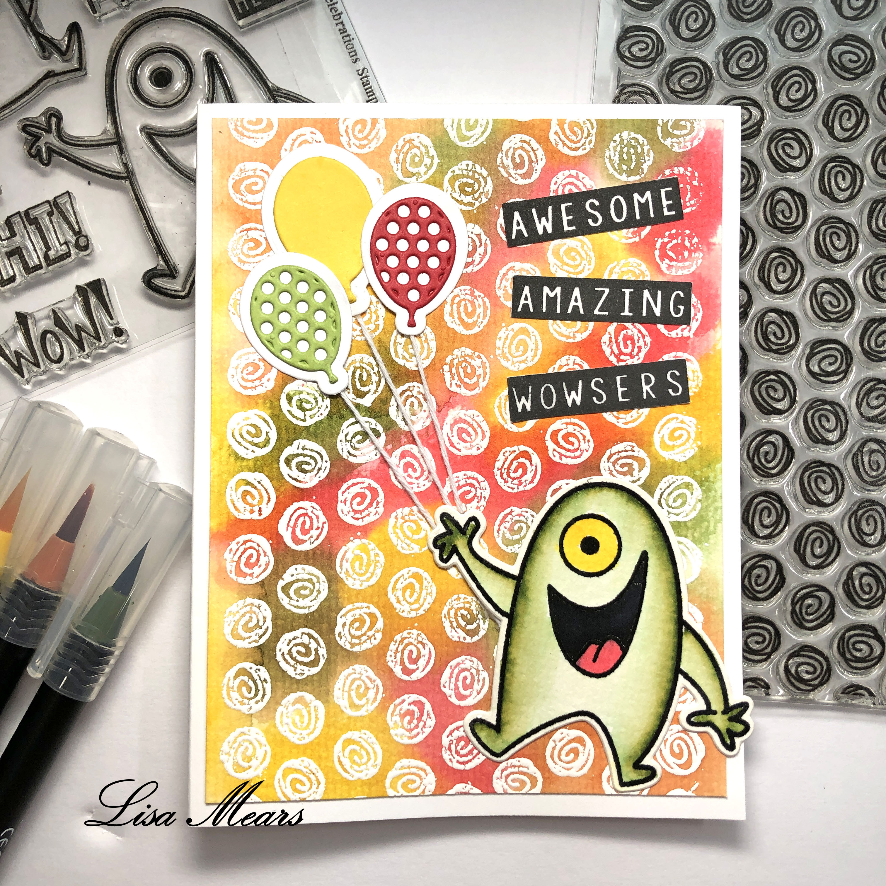 EmbossResist Watercolor Background Stamps Monster