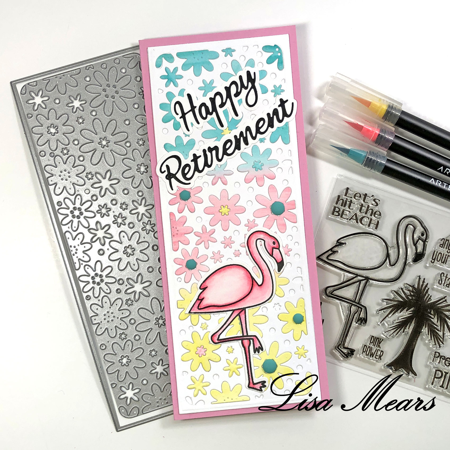 Slimline Card - Happy Retirement and Floral Background