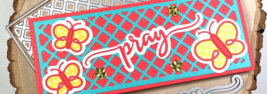 Slimline Card with Lattice Background and butterflies