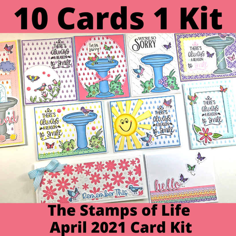 The Stamps of Life April 2021 Card Kit - Remember This - Birdbath2Stamp - 10 Cards 1 Kit