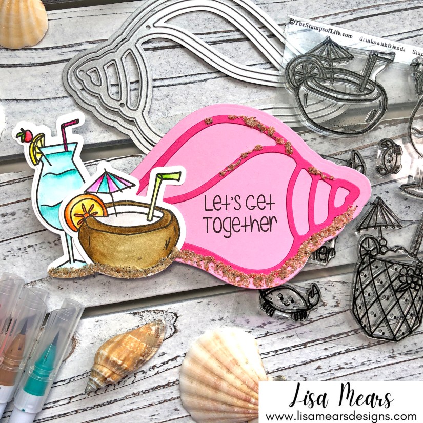 Drinks with Friends - Shell Shaped Handmade Card - The Stamps of Life