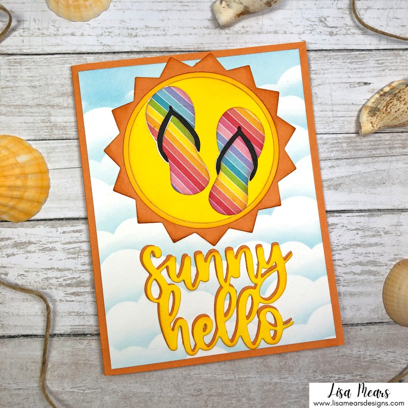 Pink and Main June 2021 Release - Sunny Hello Handmade Card - Handmade card with sun and flip flops