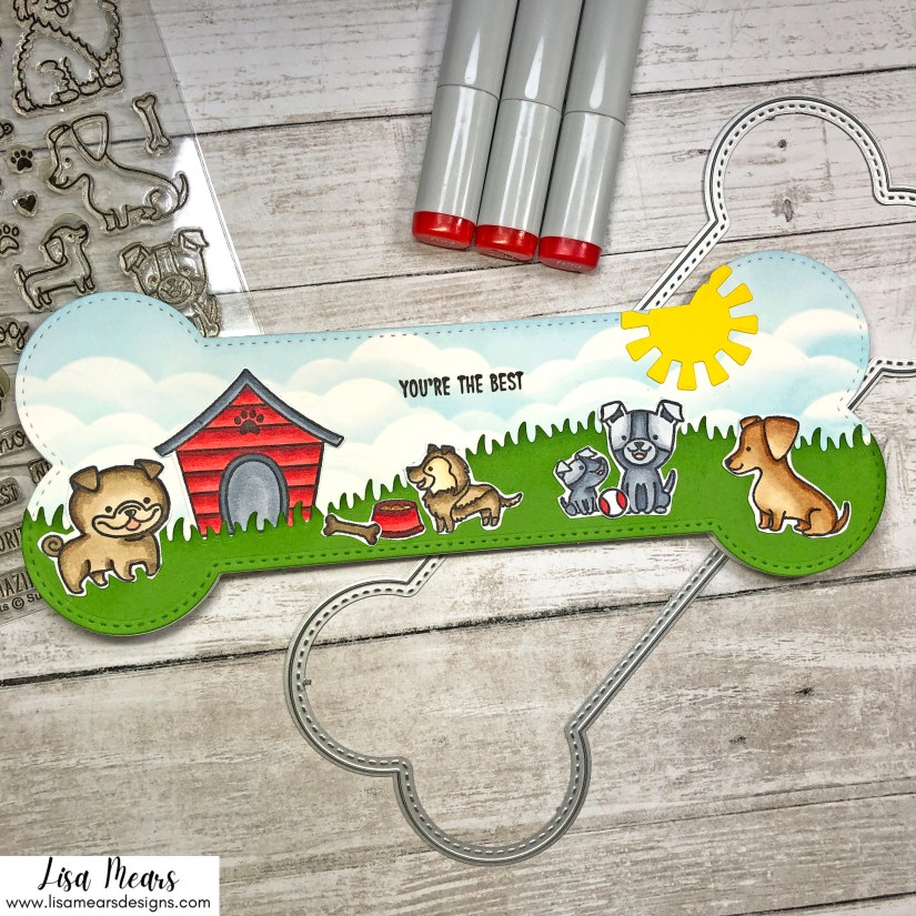 Dog Bone Slimline Card using Whimsy Stamps Slimline Dog Bone Die Set and Sunny Studio Puppy Parents Stamp Set