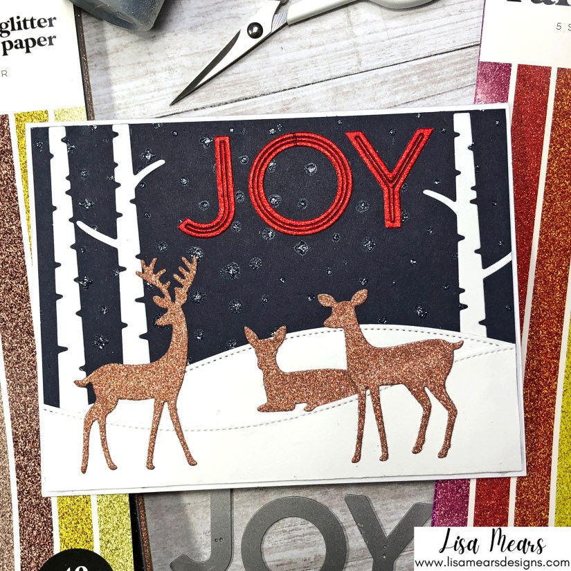 Using Glitter Cardstock - Scrapbook.com Rainbow Glitter Cardstock, Metallic Metals Glitter Cardstock, Downtown Alphabet Dies, and Sunny Studio Rustic Winter