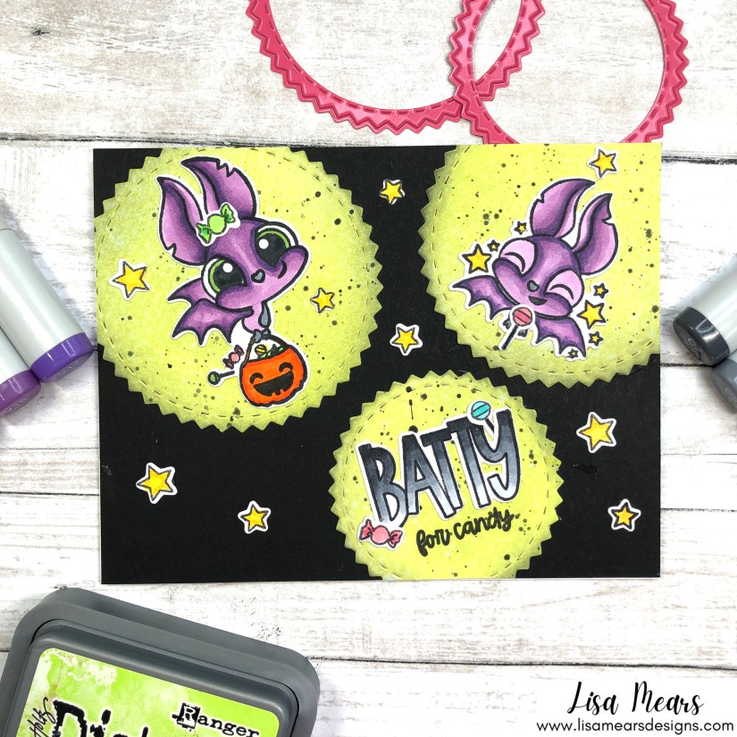 Pink and Main - Batty For You - Halloween Card with Distress Ink Background, Bat