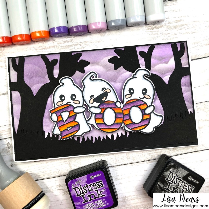 Pink and Main - Hello Bootiful - Halloween Card with Distress Ink Background and Ghost