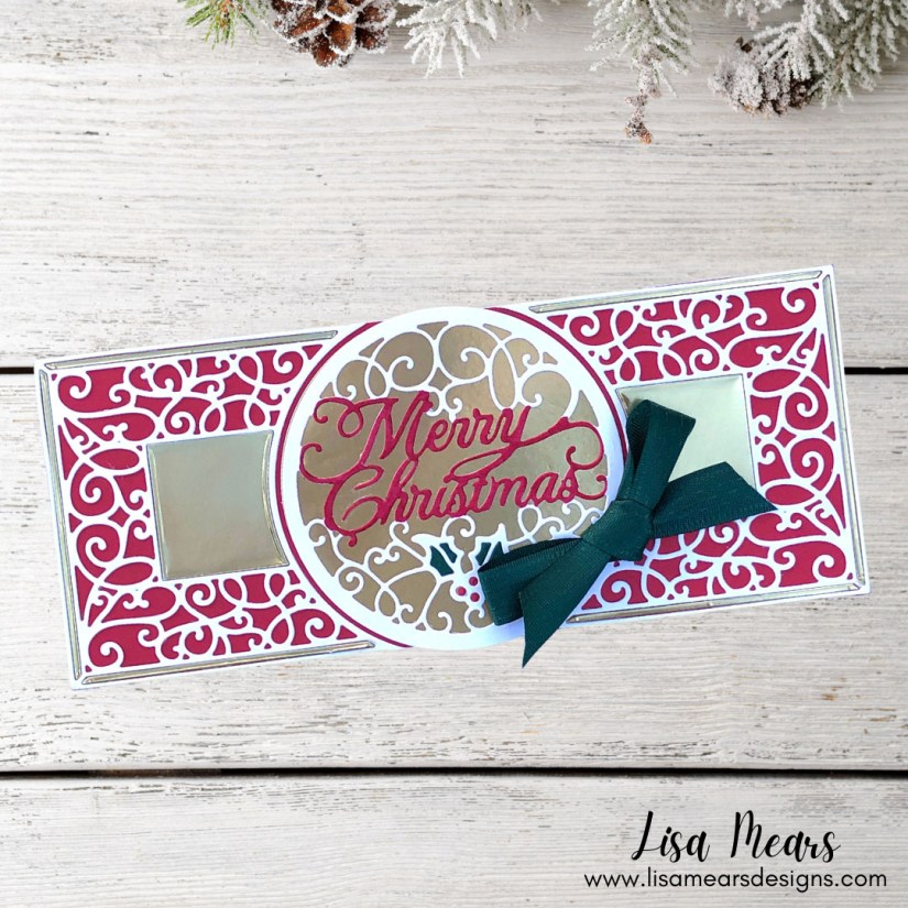 Spellbinders - Holiday Medley Collection by Becca Feeken - Merry Filigree Card Builder - Slimline Christmas Card