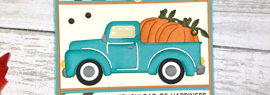 Spellbinders Small Die of the Month October 2021 - Old Fashioned Pick up Truck Fall Card with Pumpkins