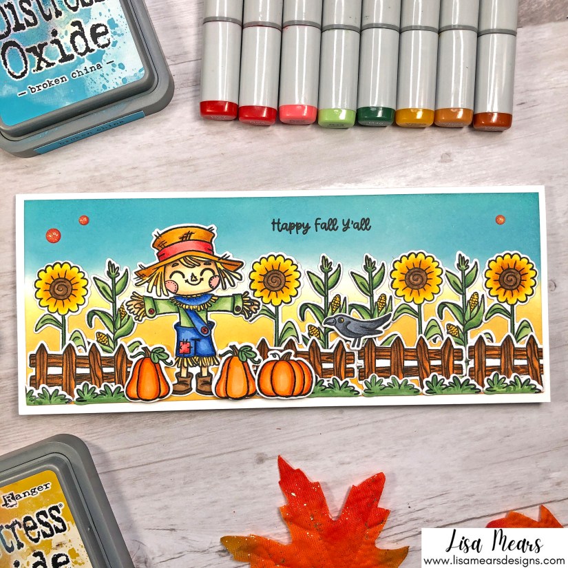 Fall Slimline Card with Scarecrow - Harvest Greetings Stamp - Pink and Main