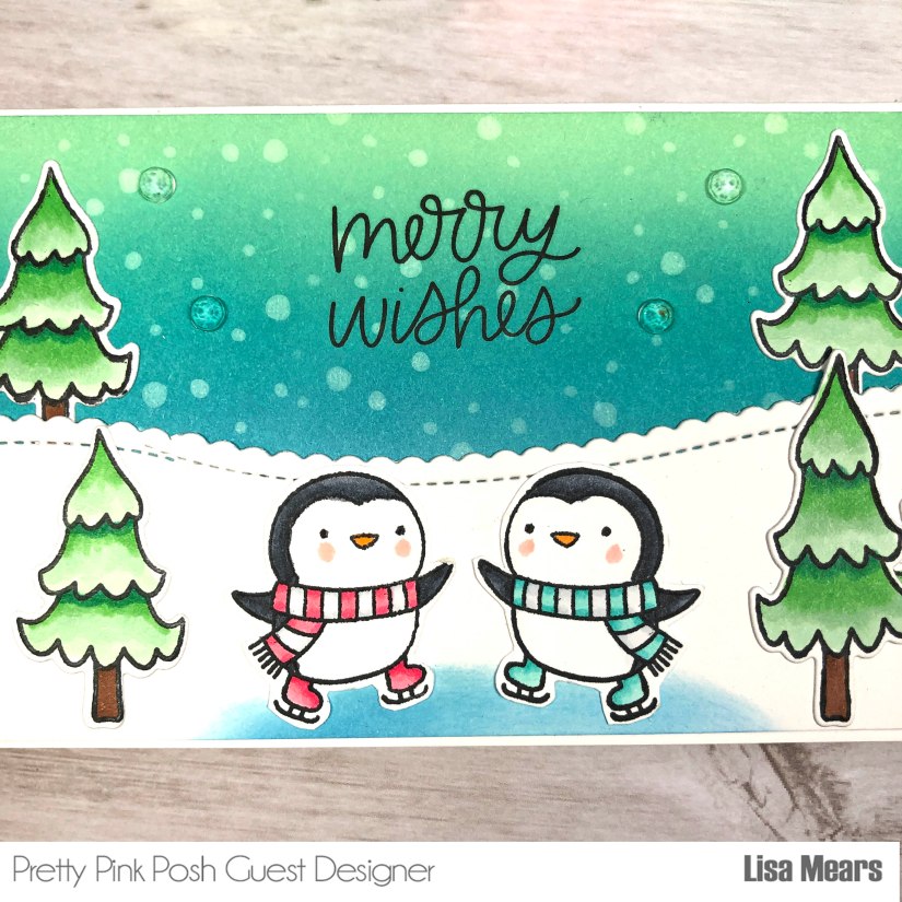 Pretty Pink Posh Slimline Christmas Card - Penguin Card