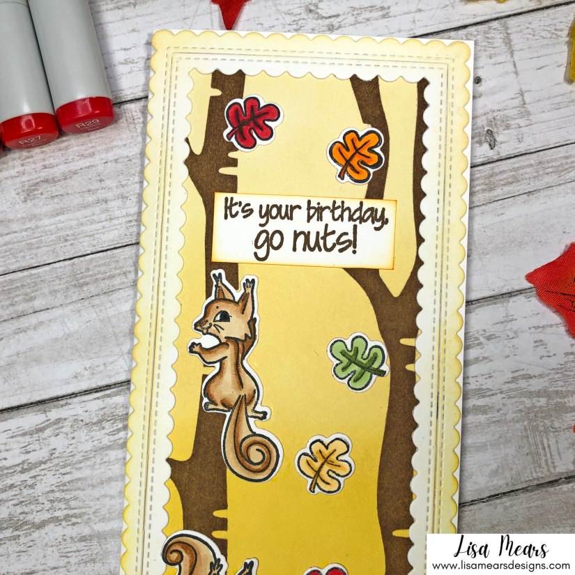 Fall Slimline Card - Birthday Slimline Card - Oh Nuts Pink and Main - Birch Tree Stencil Simon Says Stamp