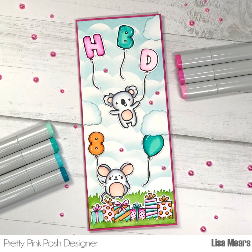 Pretty Pink Posh - Balloon Alphabet - Balloon Numbers - Crafty Critters - Birthday Borders - Slimline Birthday Card
