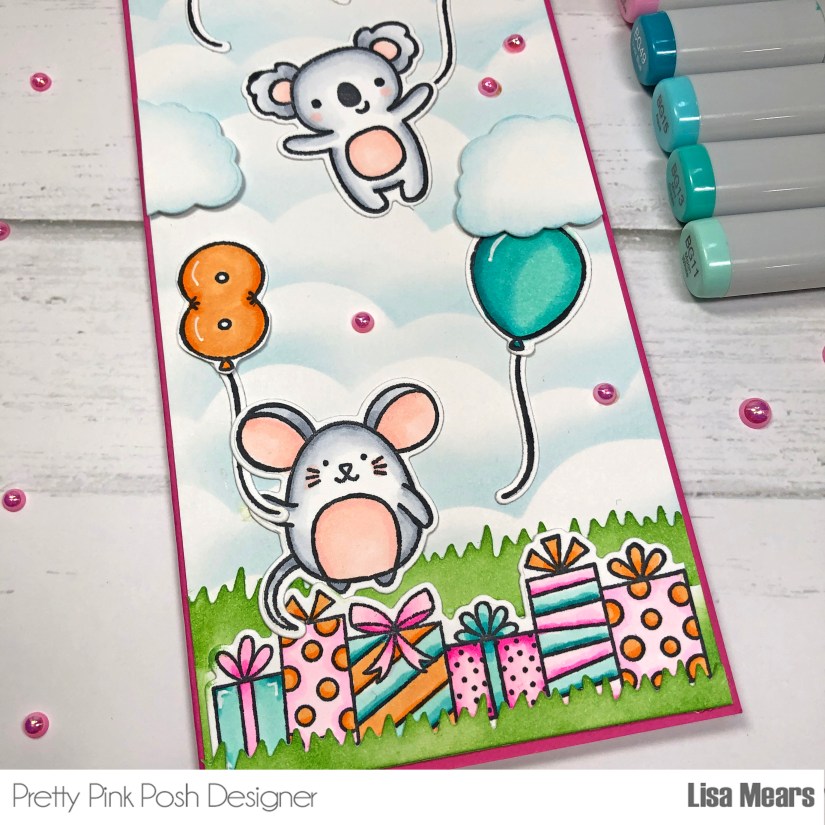 Pretty Pink Posh - Balloon Alphabet - Balloon Numbers - Crafty Critters - Birthday Borders - Slimline Birthday Card