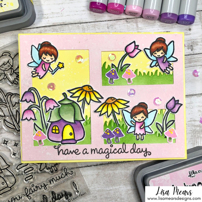 Spellbinders Precision Layering Dies - Lawn Fawn Fairy Friends - Scene Card - Copic Coloring