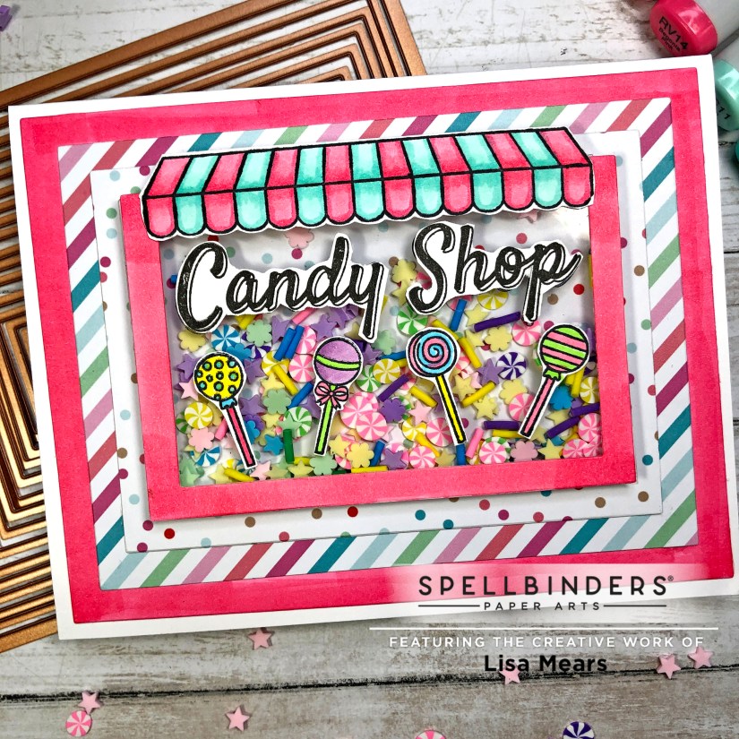 Spellbinders Precision Layering Dies - Shaker Card - Fun Stampers Journey Candy Shop Stamp