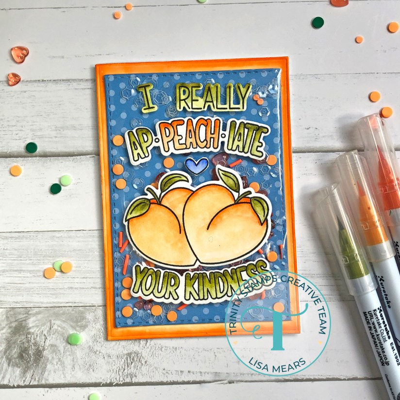 I Really Ap-Peach-iate Your Kindness - Edge to Edge Shaker Card - Trinity Stamps - 4 Bar Card