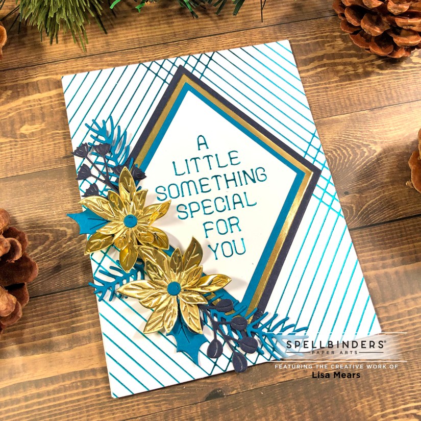 Crossed Lines Cardfront - Christmas Blooms - Glimmer Greetings Spellbinders - Hot Foil Christmas Card