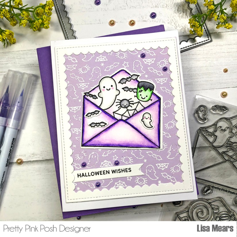 Pretty Pink Posh Halloween Card - Halloween Envelope - Halloween Borders - Card with ghosts