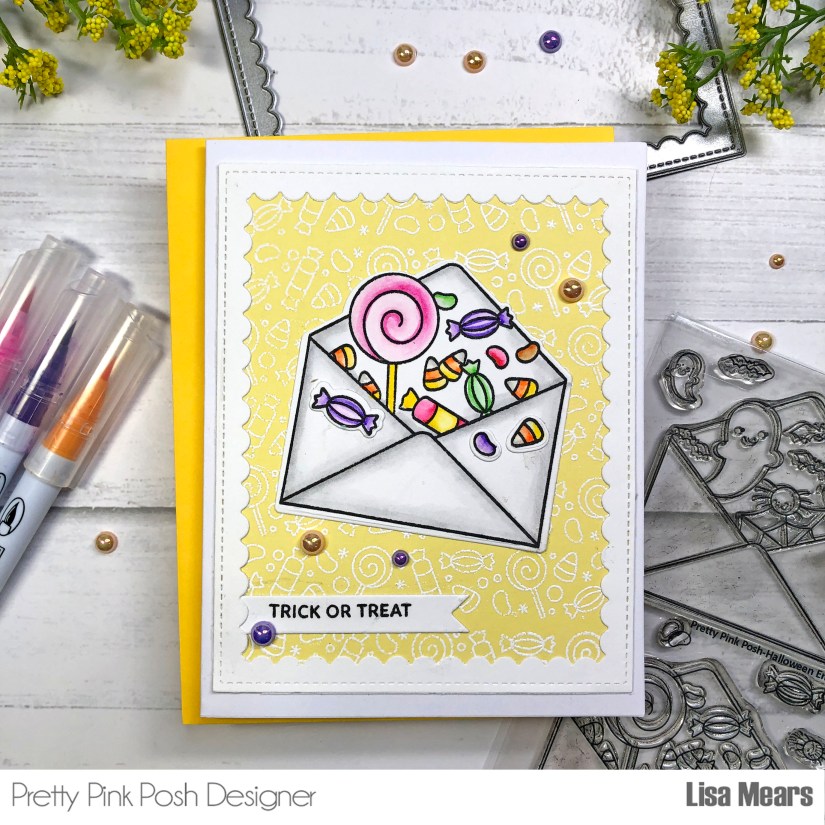 Pretty Pink Posh Halloween Card - Halloween Envelope - Halloween Borders - Card with candy