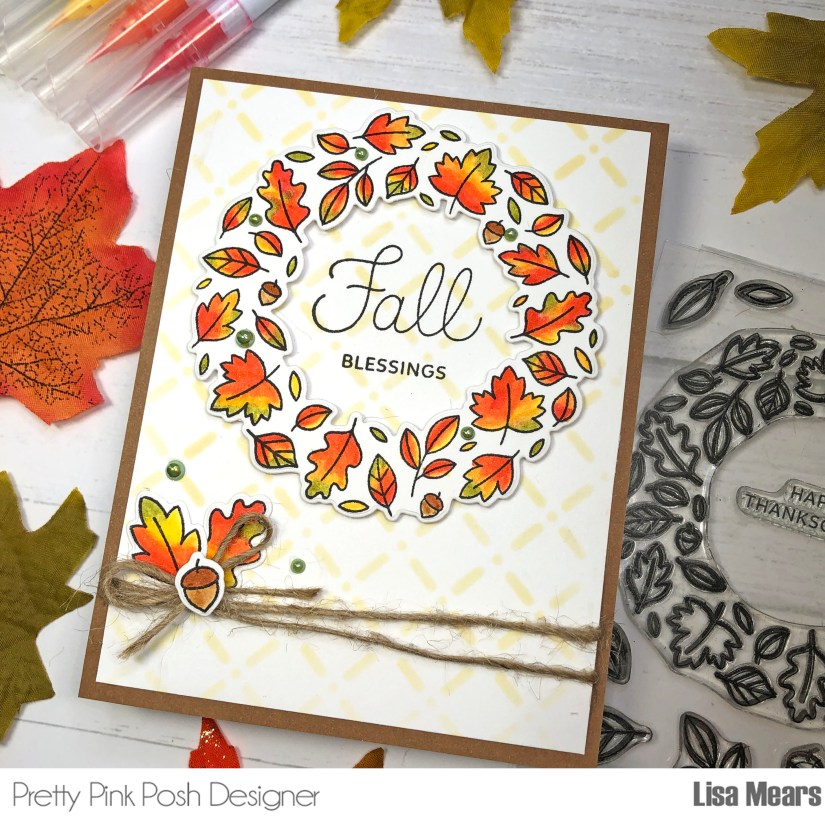 Autumn Leaf Wreath Handmade Card - Pretty Pink Posh - Fall Wreath Card - Autumn Wreath Card - Coloring Autumn Leaves