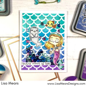 Shaker Card with Rectangle Dies - Pink and Main Be a Mermaid - Scallop Stencil - Scrapbook.com SBC Fest