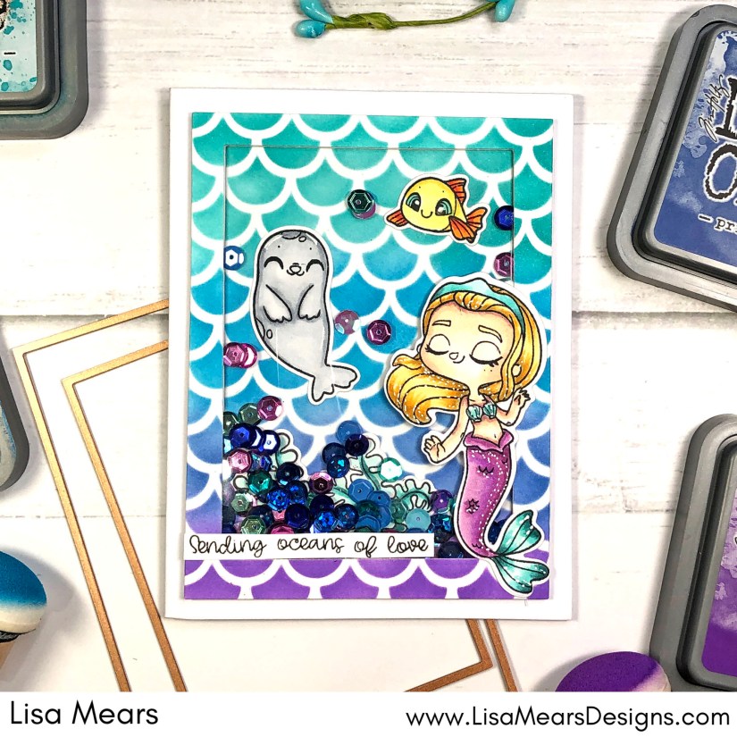 Shaker Card with Rectangle Dies - Pink and Main Be a Mermaid - Scallop Stencil - Scrapbook.com SBC Fest