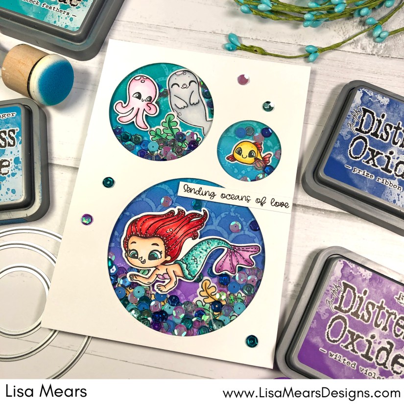 Shaker Card with Circle Dies - Pink and Main Be a Mermaid - Scallop Stencil - Scrapbook.com SBC Fest