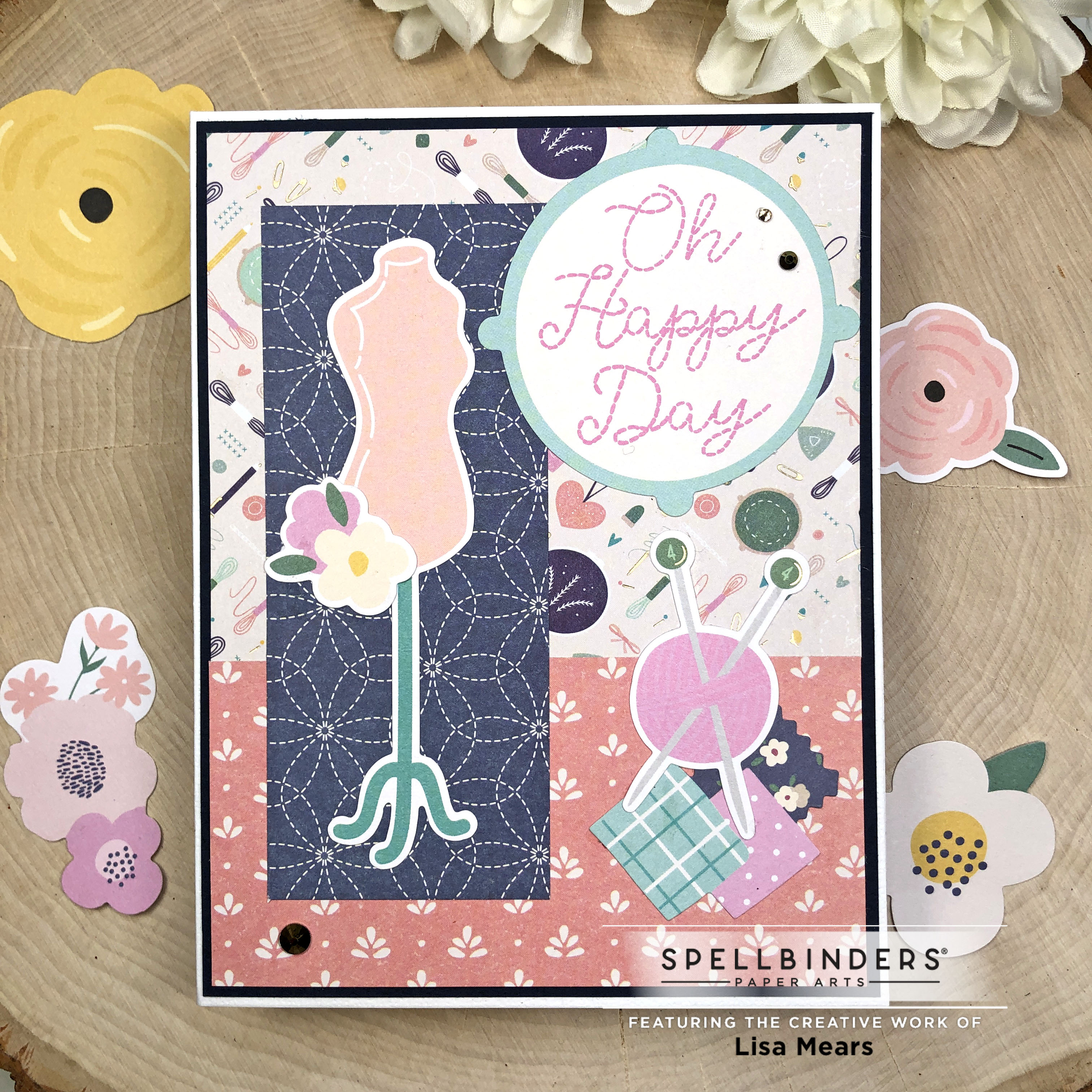 Spellbinders September 2022 Card Kit - Sew Happy - Card with Sewing theme