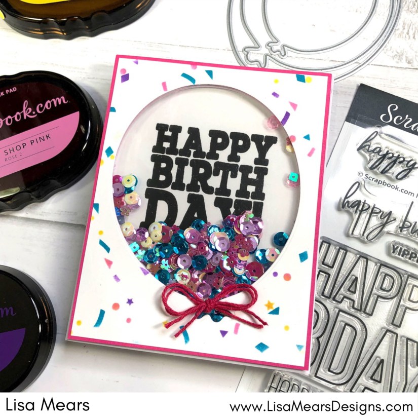 Scrapbook.com SBC Fest - Balloon Shaker Card - Paper Rose Nesting Balloons Dies - Shaker Card with Clear Window - Scrapbook.com Party Stencil - Scrapbook.com Happy Birthday Stamps