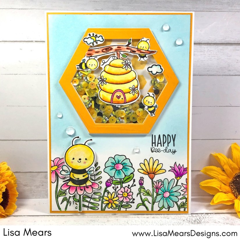 Scrapbook.com SBC Fest - Hexagon Shaker Card with Bees and Flowers - Pink and Main Ladybug Garden - Pink and Main Sweeter than Honey