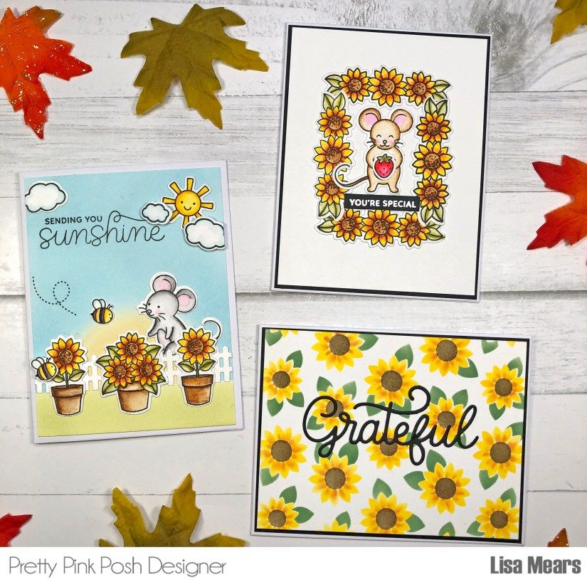 Pretty Pink Posh - Sunflower Handmade Cards - Mouse Friends Stamp Set - Sunflower Stencil - Potted Sunflowers Stamp Set