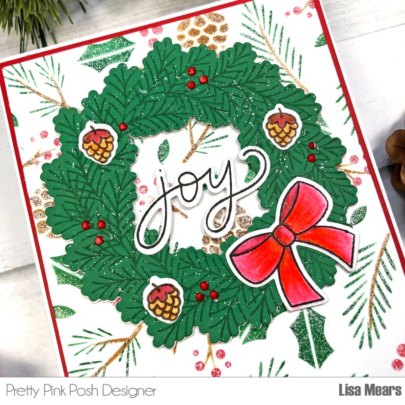 Pretty Pink Posh - Layered Winter Foliage Stencil Card - taking your stencils to the next level adding glitter and shine