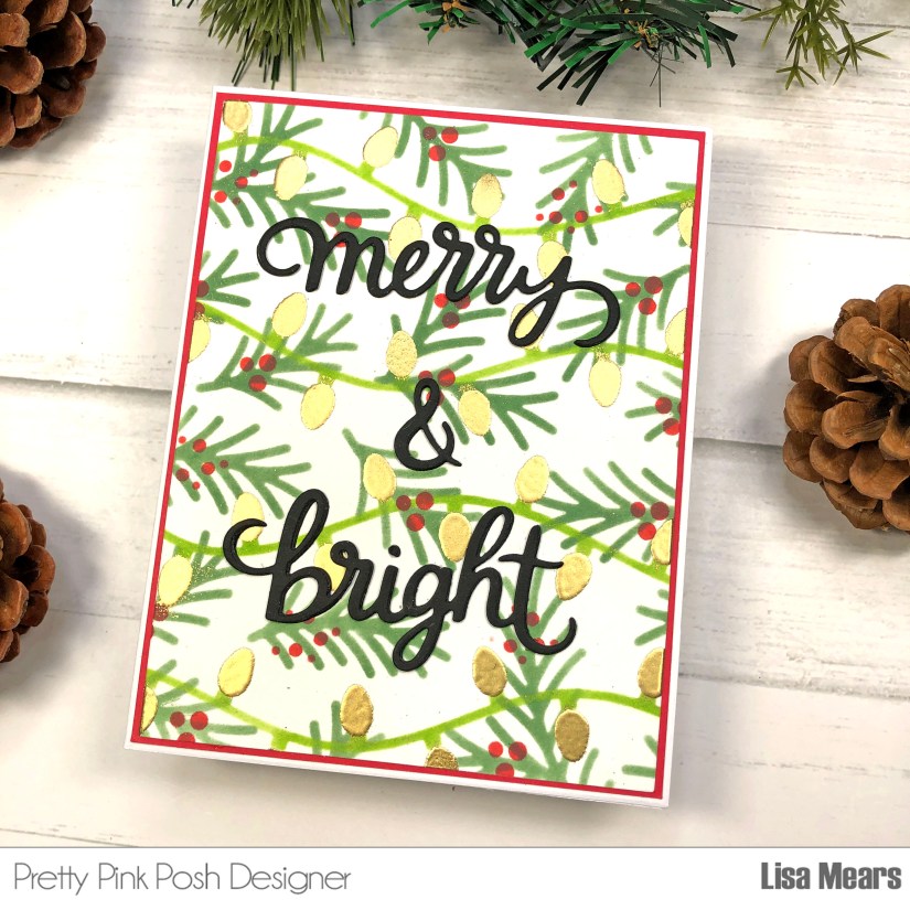Pretty Pink Posh - Layered Christmas Lights Stencil Card - taking your stencils to the next level adding glitter and shine