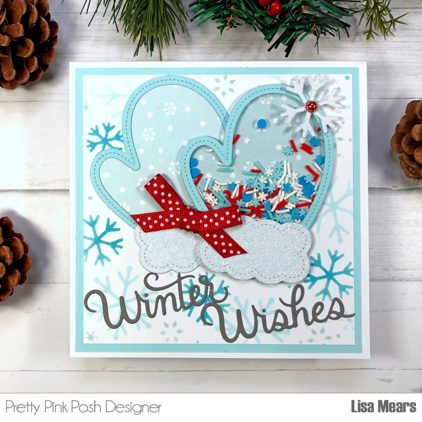 Mitten Shaker Card - Winter Wishes Card - Snowflake Stencil Card - Pretty Pink Posh Mitten Shaker Die
