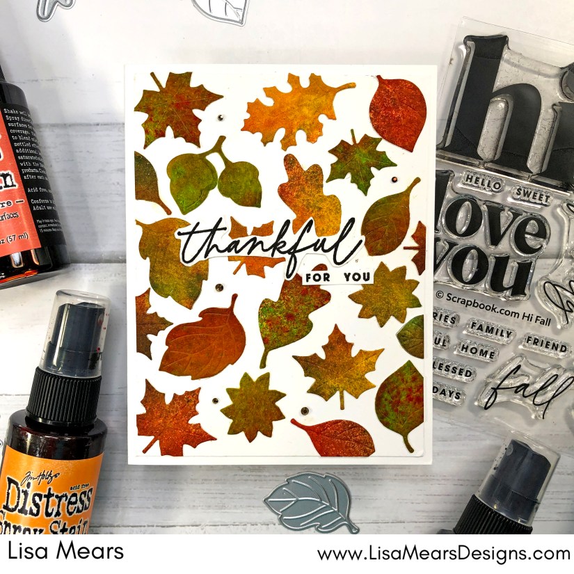 Fall Card with Distress Spray Stains - Scrapbook.com Hi Fall Stamp - Scrapbook.com Autumn Breeze Stencil - Scrapbook.com Autumn Leaves Die