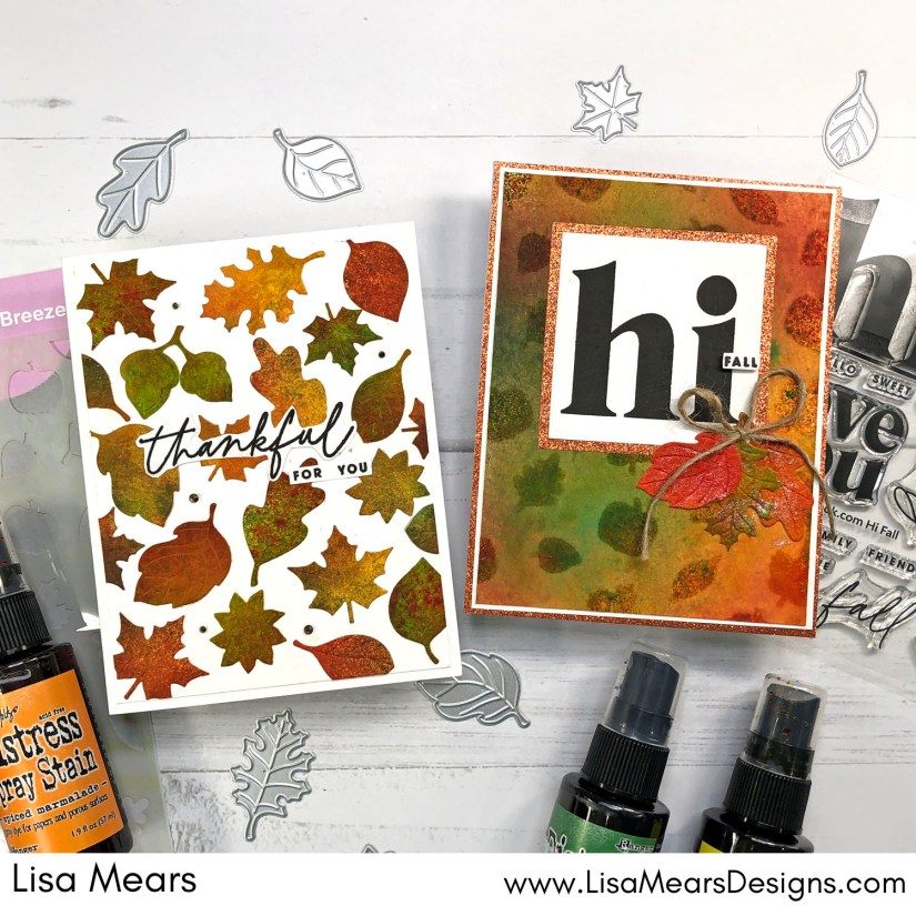 Fall Card with Distress Spray Stains - Scrapbook.com Hi Fall Stamp - Scrapbook.com Autumn Breeze Stencil - Scrapbook.com Autumn Leaves Die