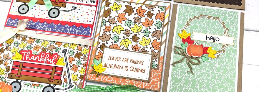 The Stamps of Life Card Kit - October 2022 - Always Thankful - Fall Cards - Autumn Cards.- Cards with Pumpkins, Wagon, Fall Leaves