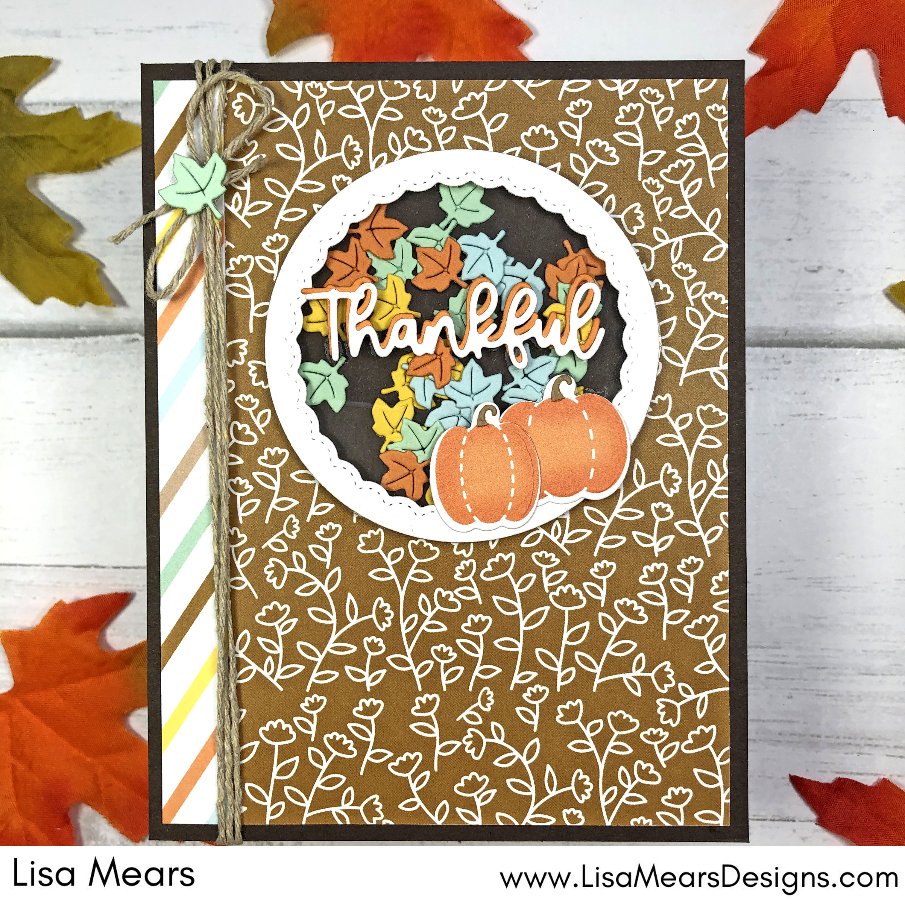 The Stamps of Life - Card Kit - October 2022 - Always Thankful - shaker card with fall leaves and pumpkins - fall card