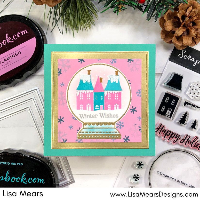 Snow Globe Handmade Card - - Scrapbook.com Peppermint Paper Pad - Scrapbook.com Nested-Square dies