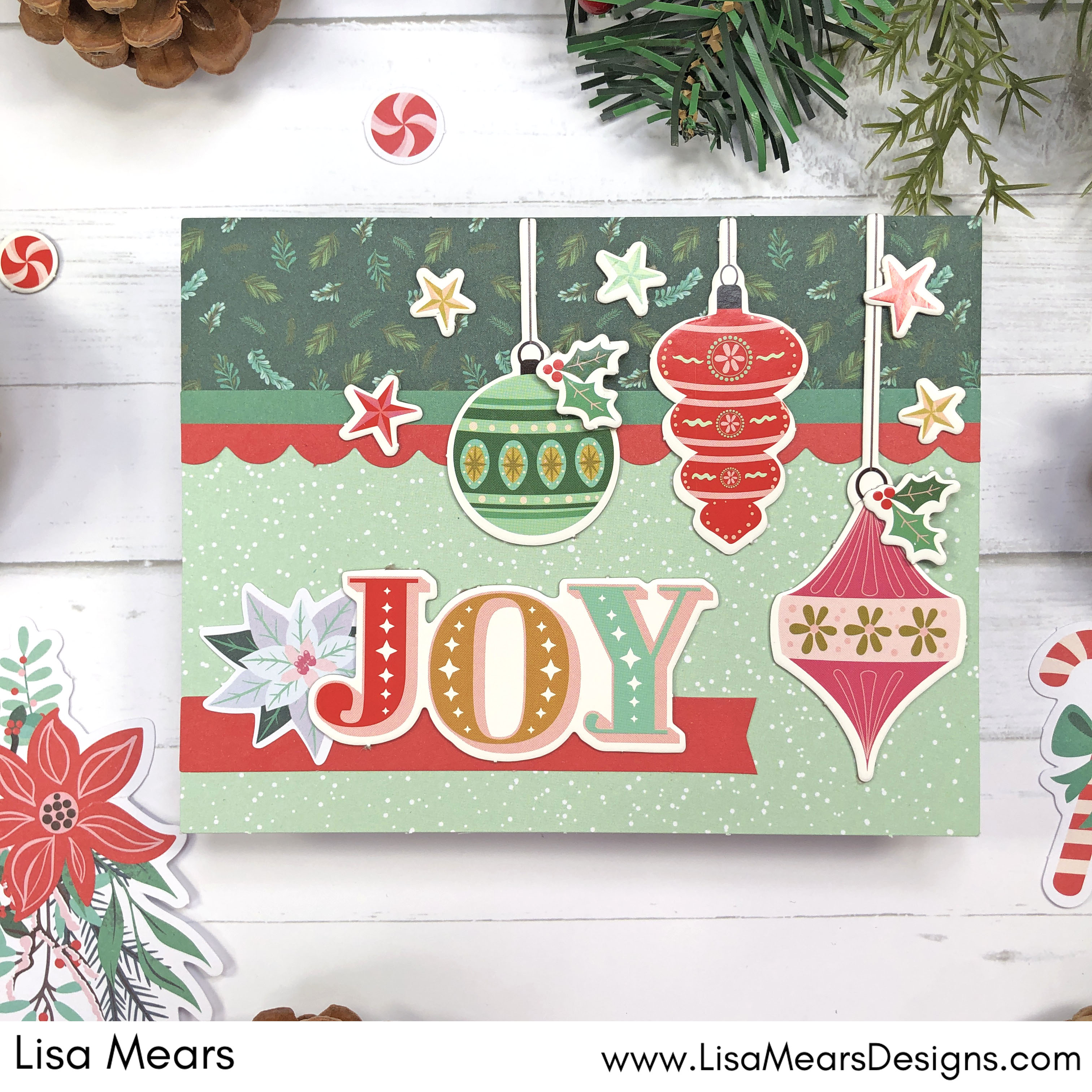Simple Stories Mix & A-Mingle Card Kit - Handmade Christmas Card with Joy and Christmas Ornaments
