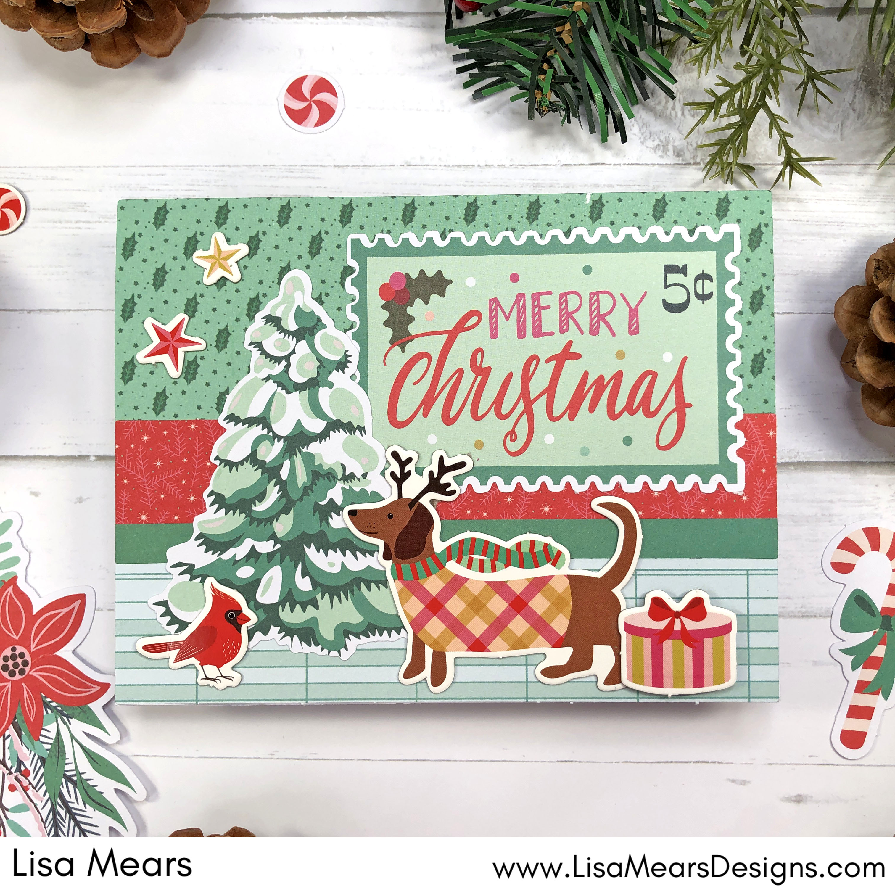 Simple Stories Mix & A-Mingle Card Kit - Handmade Christmas Card with Christmas Tree and Dachshund