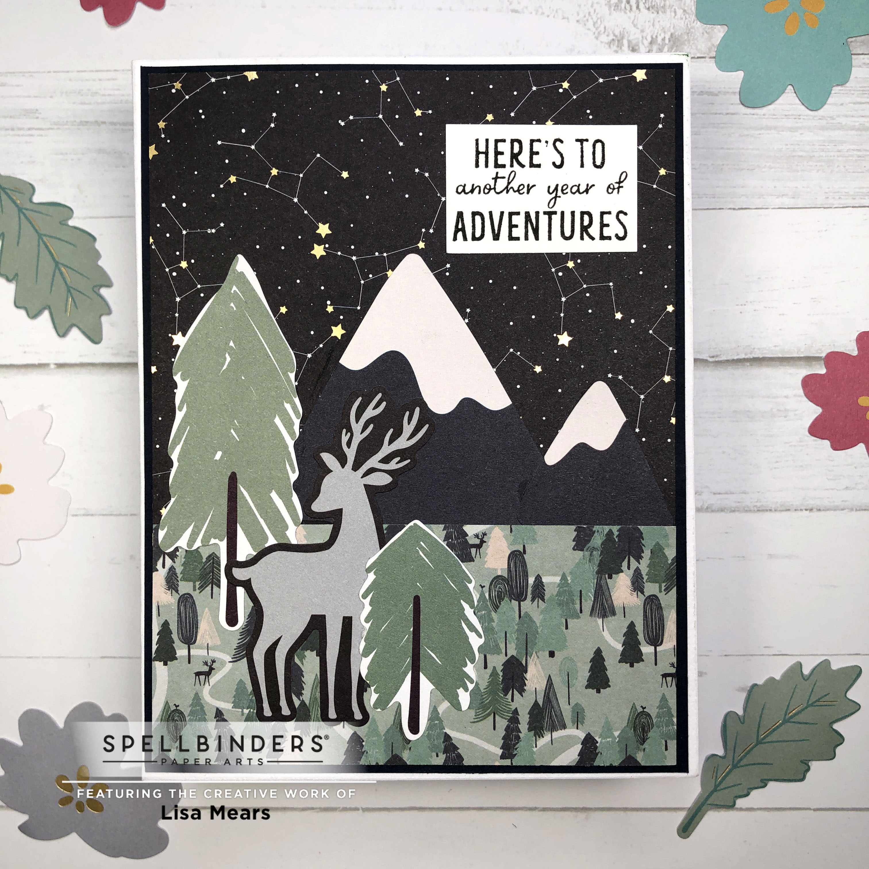 Spellbinders November 2022 Card Kit - Time offline - outdoor themed card - camping themed card - card with mountains - card with deer