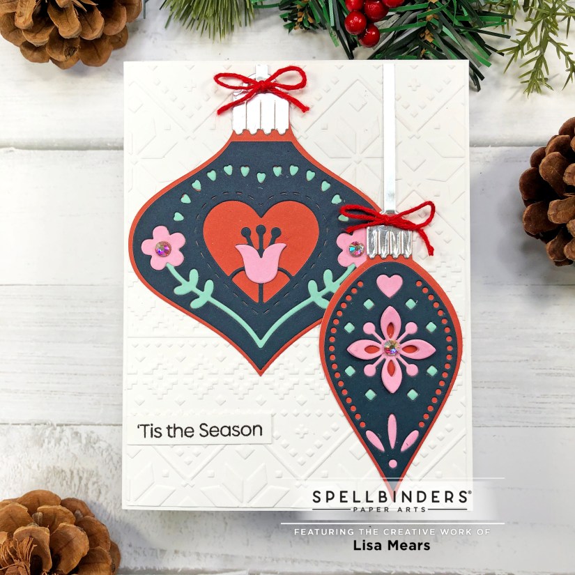 Spellbinders Nordic ornaments die set - Handmade card with Christmas Ornaments