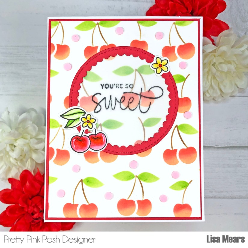 Pretty Pink Posh - Layered Cherries Stencil - Sweet Cherries Stamp - Handmade card with cherries